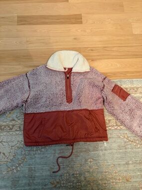 Free People Two-Tone Dusty Rose Sherpa Pullover with Rust Panels